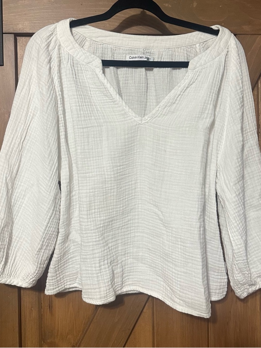 Calvin Klein Cream Textured V-Neck Women's Top